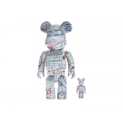 Оригинальный набор фигурок Bearbrick Jean-Michel Basquiat 2 100% & 400% Set White - 7см и 28см