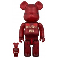 Набор фигурок (7см и 28см) Bearbrick Lfyt x Chinese Youth Wah Yan Ching Nin 100% & 400% Set Red/Clear