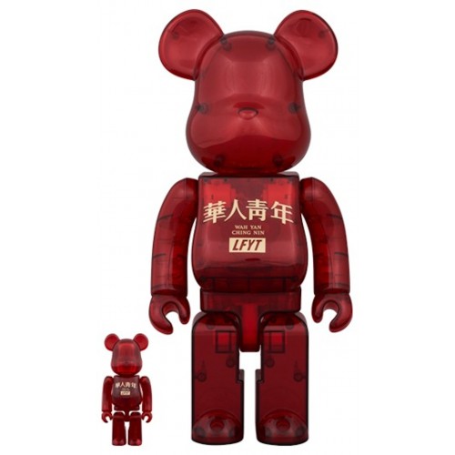 Оригинальный набор фигурок Bearbrick Lfyt x Chinese Youth Wah Yan Ching Nin 100% & 400% Set Red/Clear - 7см и 28см