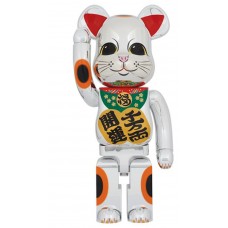 Большая фигурка (70см) Bearbrick Lucky Cat Good Luck Ten Million Ryo 1000% Silver Plated