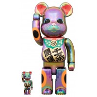 Набор фигурок (7см и 28см) Bearbrick Lucky Cat Good Luck Ten Million Ryo Black Transparent Plating 100% & 400% Set
