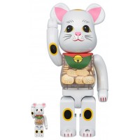 Набор фигурок (7см и 28см) Bearbrick Lucky Cat Oval 100% & 400% Set White