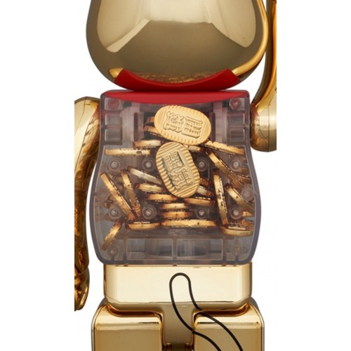 Оригинальный набор фигурок Bearbrick Lucky Cat Oval Good Luck Gold Plated 100% & 400% Set - 7см и 28см