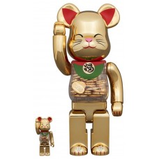 Набор фигурок (7см и 28см) Bearbrick Lucky Cat Oval Good Luck Gold Plated 100% & 400% Set