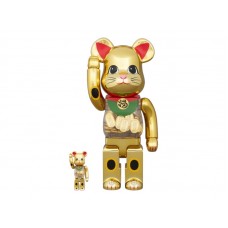 Bearbrick Lucky Cat Oval Good Luck Gold Plated (Open Eyes) 100% & 400% Set