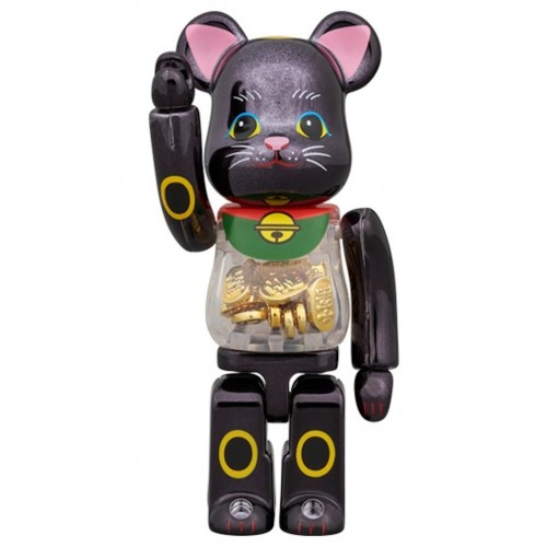 Оригинальный набор фигурок Bearbrick Lucky Cat Oval Ten Million Ryo Black Plated 100% & 400% Set - 7см и 28см