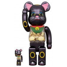 Набор фигурок (7см и 28см) Bearbrick Lucky Cat Oval Ten Million Ryo Black Plated 100% & 400% Set