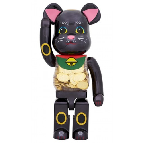 Оригинальная большая фигурка Bearbrick Lucky Cat Oval Ten Million Ryo Black Plated 1000% - 70см
