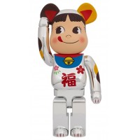 Bearbrick Lucky Cat Peko-chan 1000 Silver
