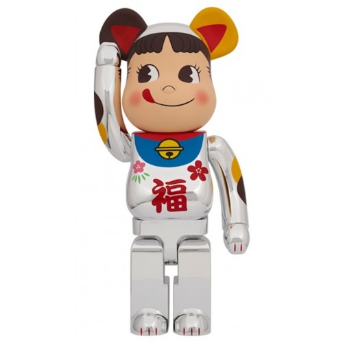 Оригинальная большая фигурка Bearbrick Lucky Cat Peko-chan 1000 Silver - 70см