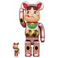 Набор фигурок (7см и 28см) Bearbrick Lucky Cat Peko-chan Money Luck 100% & 400% Set Peach Gold