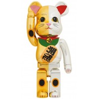 Большая фигурка (70см) Bearbrick Lucky Cat Ten Million Gold x Good Luck Silver 1000% Gold/Silver