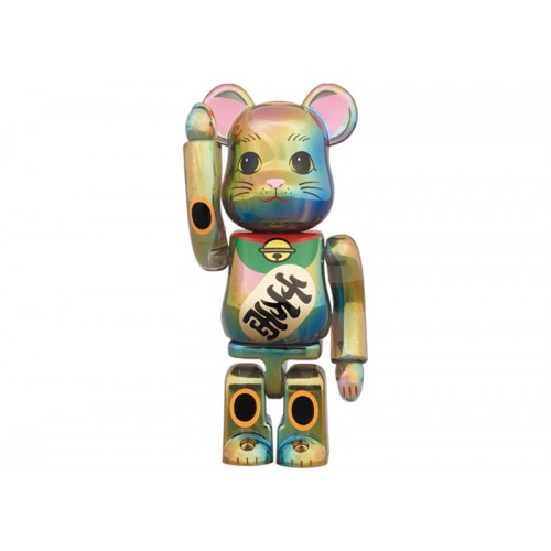 Оригинальный набор фигурок Bearbrick Maneki Neko 100% & 400% Set Black Transparent Plating - 7см и 28см