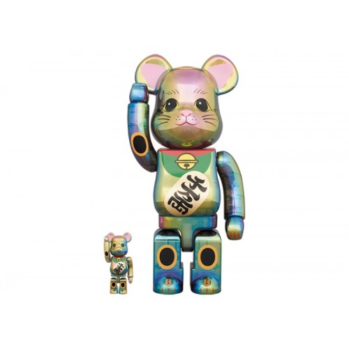 Оригинальный набор фигурок Bearbrick Maneki Neko 100% & 400% Set Black Transparent Plating - 7см и 28см