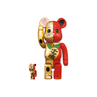 Набор фигурок (7см и 28см) Bearbrick Maneki Neko 100% & 400% Set Gold/Red