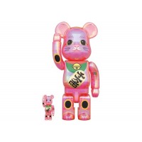 Набор фигурок (7см и 28см) Bearbrick Maneki Neko 100% & 400% Set Pink Transparent Plating