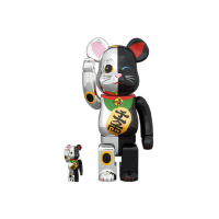 Bearbrick Maneki Neko 100% & 400% Set Silver/Black