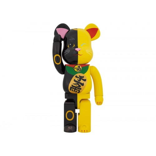 Оригинальная большая фигурка Bearbrick Maneki Neko 1000% Black/Yellow - 70см