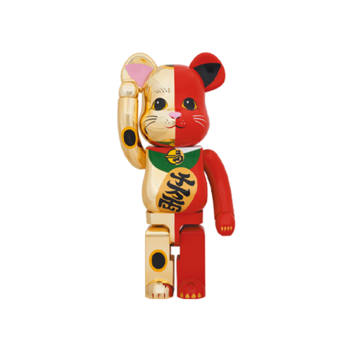Оригинальная большая фигурка Bearbrick Maneki Neko 1000% Gold/Red - 70см
