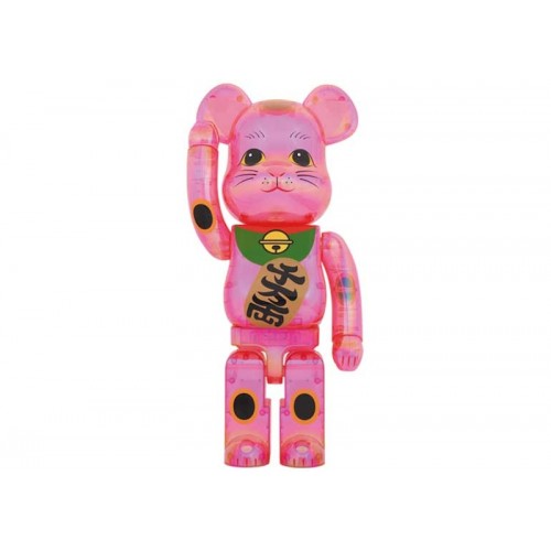 Оригинальная большая фигурка Bearbrick Maneki Neko 1000% Pink Transparent Plating - 70см