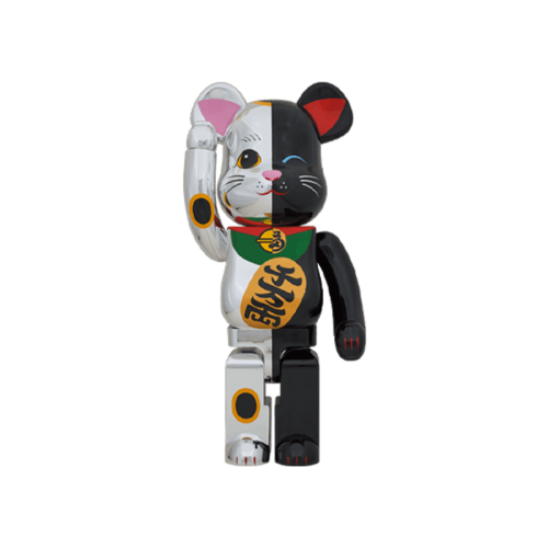 Оригинальная большая фигурка Bearbrick Maneki Neko 1000% Silver/Black - 70см