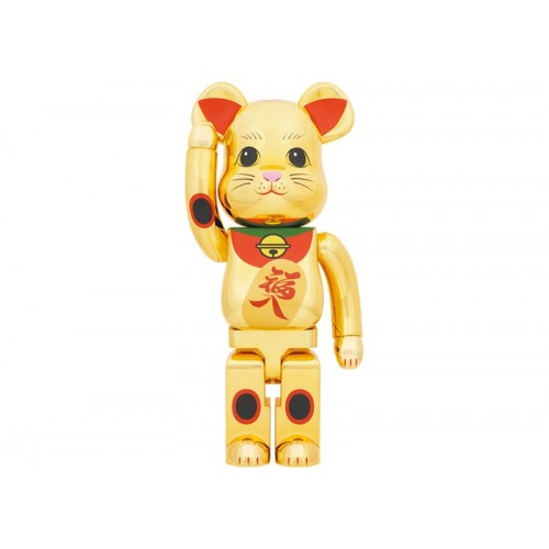 Оригинальная большая фигурка Bearbrick Maneki Neko Fukuiri 1000% Gold Plated - 70см