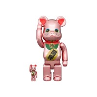 Bearbrick Maneki Neko Good Luck 2 100% & 400% Set Peach Gold Plated