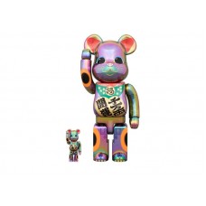 Набор фигурок (7см и 28см) Bearbrick Maneki Neko Good Luck Senman Ryo 100% & 400% Set Black Transparent