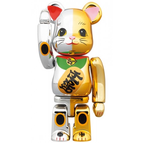 Оригинальный набор фигурок Bearbrick Maneki Neko Good Luck Silver x Ten Million Gold 100% & 400% Set Silver/Gold - 7см и 28см