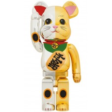 Большая фигурка (70см) Bearbrick Maneki Neko Good Luck Silver x Ten Million Gold 1000% Silver/Gold