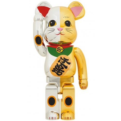 Оригинальная большая фигурка Bearbrick Maneki Neko Good Luck Silver x Ten Million Gold 1000% Silver/Gold - 70см