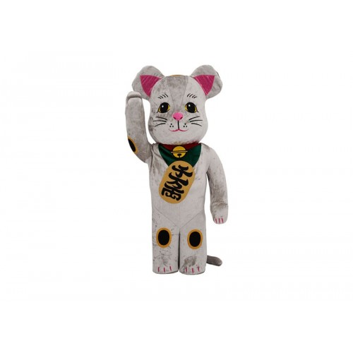 Оригинальная большая фигурка Bearbrick Maneki Neko Kigurumi 1000% Silver - 70см
