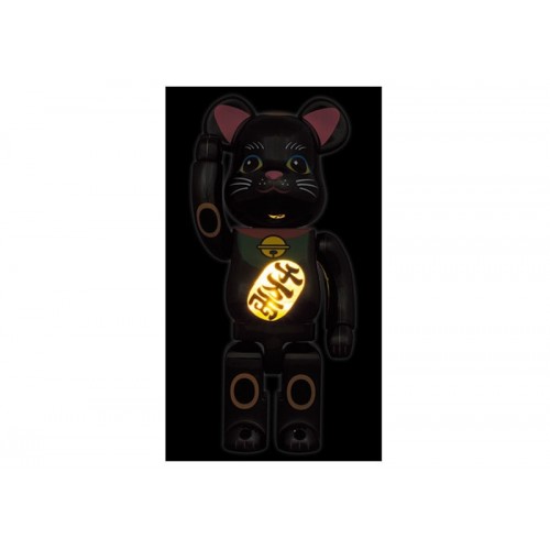 Оригинальная фигурка Bearbrick Maneki Neko Luminous 400% Black Plated - 28см