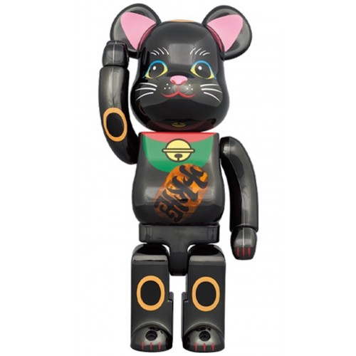 Оригинальная фигурка Bearbrick Maneki Neko Luminous 400% Black Plated - 28см