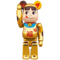 Bearbrick Maneki Neko Peko-chan Fuku 100% & 400% Set Gold Plated