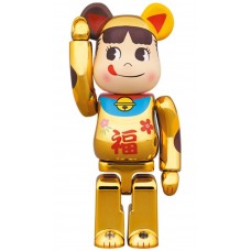 Bearbrick Maneki Neko Peko-chan Fuku 100% & 400% Set Gold Plated