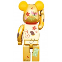Bearbrick Maneki Neko Peko-chan Fuku 100% & 400% Set Gold Plated