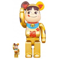 Набор фигурок (7см и 28см) Bearbrick Maneki Neko Peko-chan Fuku 100% & 400% Set Gold Plated