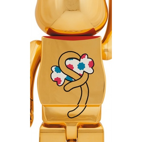 Оригинальная большая фигурка Bearbrick Maneki Neko Peko-chan Money Luck 1000% Gold Plated - 70см