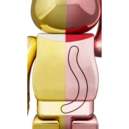 Оригинальный набор фигурок Bearbrick Maneki Neko Ten Man Ryo 100% & 400% Set Pink/Gold Plated - 7см и 28см