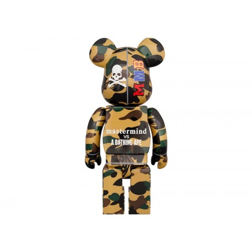 Оригинальная большая фигурка Bearbrick Mastermind vs Bape(R) 1000% Yellow Camo - 70см