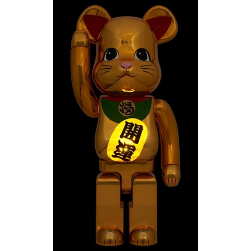 Оригинальная большая фигурка Bearbrick Medicom Lucky Cat Good Luck Luminous 1000% Gold Plated - 70см