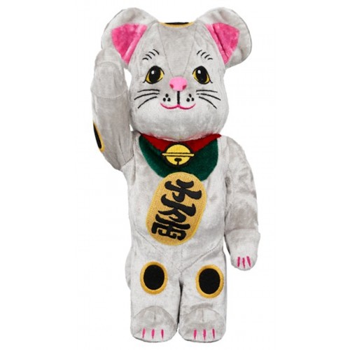 Оригинальная фигурка Bearbrick Medicom Toy Lucky Cat Kigurumi 400 Silver - 28см
