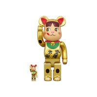 Bearbrick Milky Maneki Neko Peko-chan Money Luck Double Oval 100% & 400% Set Gold Plated