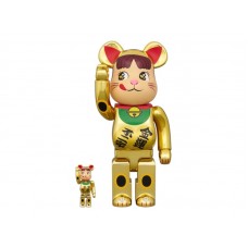 Bearbrick Milky Maneki Neko Peko-chan Money Luck Double Oval 100% & 400% Set Gold Plated
