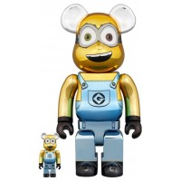Набор фигурок (7см и 28см) Bearbrick Minions Bob 100% & 400% Set Chrome