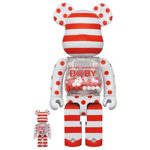 Оригинальный набор фигурок Bearbrick My First Baby 100% & 400% Set Red & Silver Chrome Ver. - 7см и 28см