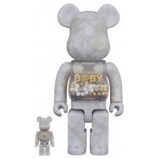 Набор фигурок (7см и 28см) Bearbrick My First Baby Marble Ver. 100% & 400% Set White & Gold