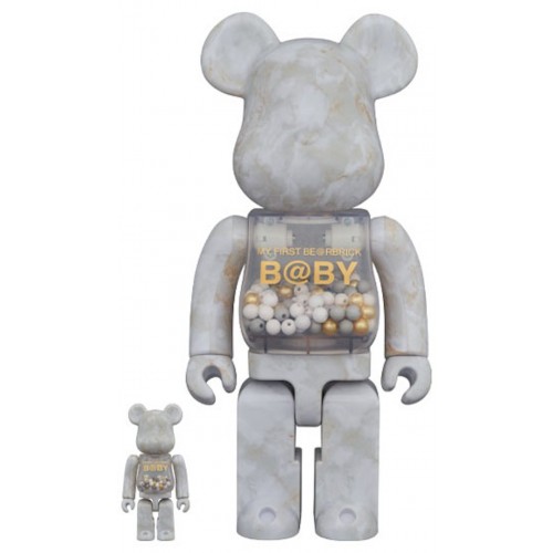 Оригинальный набор фигурок Bearbrick My First Baby Marble Ver. 100% & 400% Set White & Gold - 7см и 28см