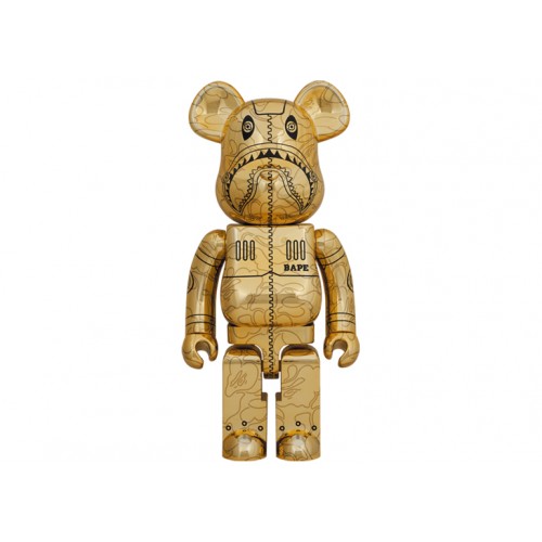 Оригинальная большая фигурка Bearbrick x BAPE x Hajime Sorayama Camo Shark 1000% Gold - 70см